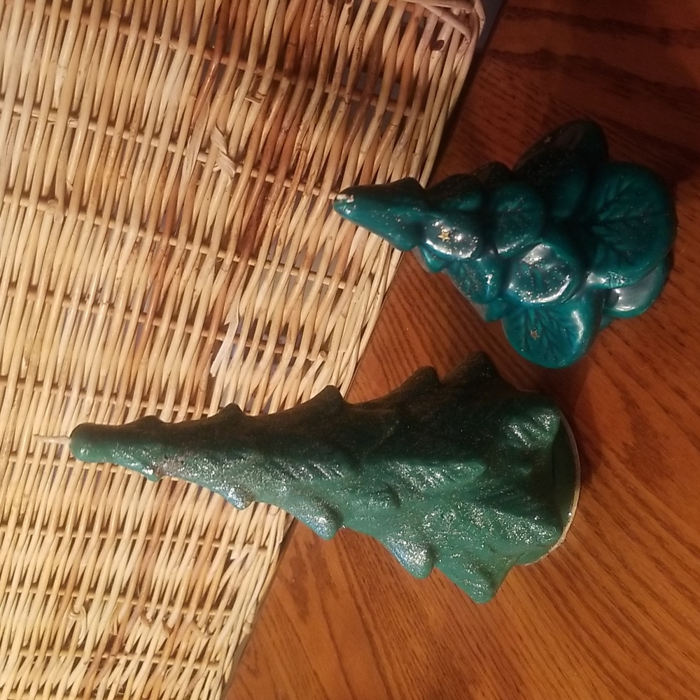 Set of 2 Vintage Green Holiday Tree Candles